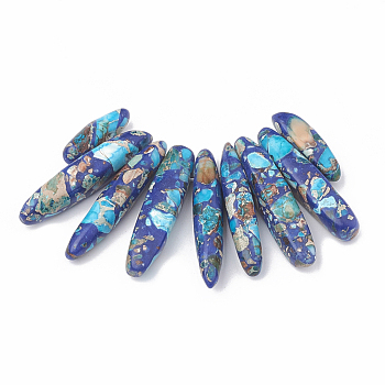 Synthetic Gemstone Beads Strands, Lapis Lazuli and Regalite, Graduated Fan Pendants, Focal Beads, Dyed, Deep Sky Blue, 19~50x7~8.5x6~8mm, Hole: 1.5mm, 9pcs/set, 2.75 inch/strand