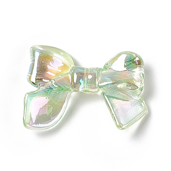 Transparent Acrylic Beads, AB Color, Bowknot, Light Green, 23x33.5x7.5mm, Hole: 1.7mm
