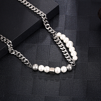 Stainless Steel 3D Cube Pearl Necklaces for Unisex