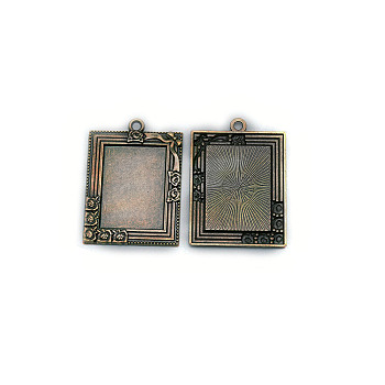 Tibetan Style Zinc Alloy Pendant Cabochon Settings, Cadmium Free & Lead Free, Rectangle with Rose Pattern, Antique Bronze, 45x32.5x2.5mm, Hole: 3mm, Tray: 29x21mm,