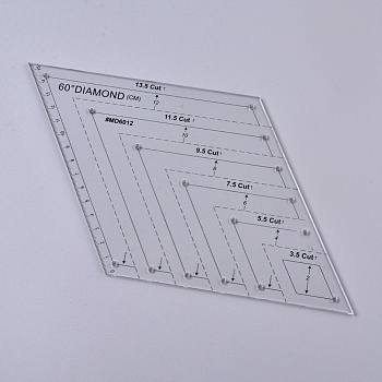 Acrylic Quilting Ruler, 60 Degree Diamond Shape Templates, Transparent Patchwork Sewing Cutting Craft Ruler DIY Tools, Clear, 270x156x2.9mm, Hole: 3mm