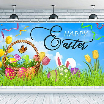 Easter Polyester Hanging Banner Sign, Rectangle with Word, Party Decoration Supplies Celebration Backdrop, Rabbit, 1100x1800mm