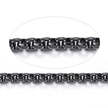 304 Stainless Steel Venetian Chains, Box Chains, Unwelded, with Spool, Square, Electrophoresis Black, 2x2x1mm, about 32.8 Feet(10m)/roll