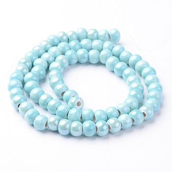 Handmade Porcelain Beads, Bright Glazed Porcelain, Rondelle, Light Sky Blue, 7x5mm, Hole: 2mm, about 65pcs/strand, 13.3 inch