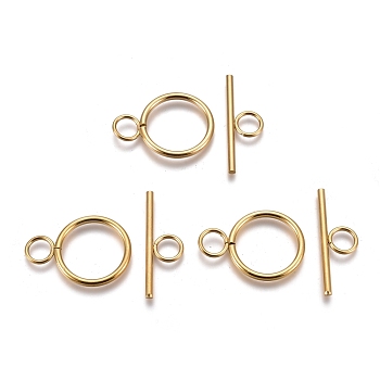 Ion Plating(IP) 304 Stainless Steel Toggle Clasps, Ring, Golden, Ring: 28x20x2mm, Hole: 5.5mm, Bar: 30x10x2mm, Hole: 5.5mm