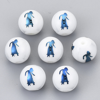 Electroplate Glass Beads, Round with Constellations Pattern, Blue Plated, Virgo, 10mm, Hole: 1.2mm