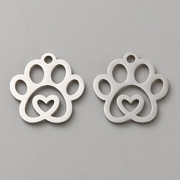 304 Stainless Stel Pendants, Paw Print Charm High Polished, Stainless Steel Color, 14x14x1mm, Hole: 1.5mm