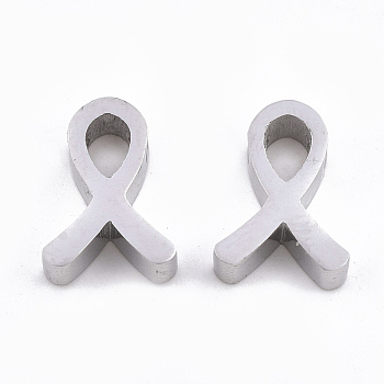 Non-Tarnish 304 Stainless Steel Pendants, Awareness Ribbon, Stainless Steel Color, 12x9x3mm, Hole: 1.8mm