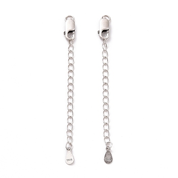 925 Sterling Silver Chain Extenders, with Lobster Claw Clasps & Charms, Teardrop, Antique Silver, 64x2.5mm, Hole: 2.4mm