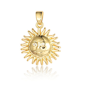 Brass Micro Pave Clear Cubic Zirconia Pendants, Sun Charms, Real 18K Gold Plated, 20x18x3.4mm