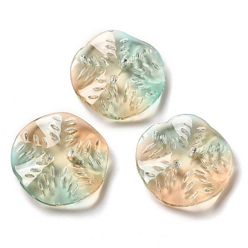 Transparent Glass Beads, Round with Leaf, Camel, 25.5x5.5mm, Hole: 1.6mm