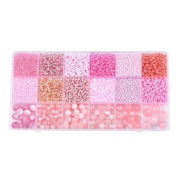 DIY 18 Style Resin & Acrylic Beads Jewelry Making Finding Kit, Round & Rice & Tube, Pearl Pink, 6.5~7x2~12x1.5~11.5mm, Hole: 0.7~2mm