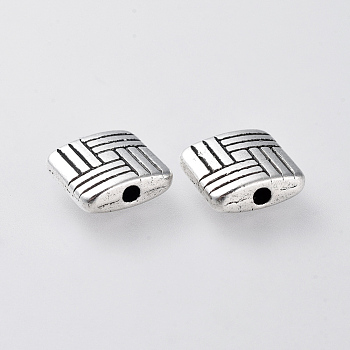 Tibetan Silver Beads, Lead Free & Cadmium Free, Rectangle, Antique Silver, about 8mm long, 8mm wide, 3mm thick, hole: 1.5mm