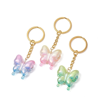 Butterfly UV Plating Rainbow Iridescent Acrylic Pendant Keychain, with Iron Split Key Rings, Mixed Color, 7.8cm