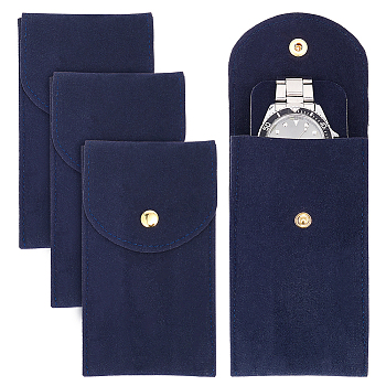 Rectangle Velvet Single Watch Storage Bag with Flip Cover, Portable Travel Wrist Watch Pouches, Black, 13x7.2cm