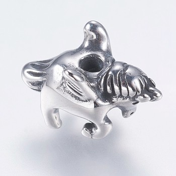 304 Stainless Steel Beads, Horse/Unicorn, Antique Silver, 16x8x10mm, Hole: 2mm