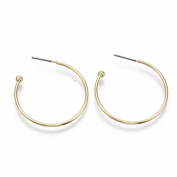 Iron Stud Earrings, Half Hoop Earrings, with Steel Pin, Ring, Light Gold, 32x31mm, Pin: 0.7mm