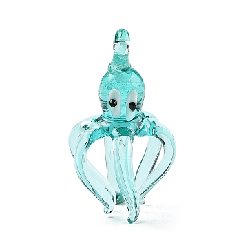 Handmade Lampwork Pendants, Octopus Charms, Turquoise, 49x26x26.5mm, Hole: 3mm