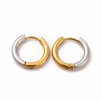 Two Tone 304 Stainless Steel Huggie Hoop Earrings for Women, Golden & Stainless Steel Color, 14x15x2.5mm, Pin: 1mm