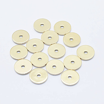 Brass Spacer Beads, Long-Lasting Plated, Nickel Free, Real 18K Gold Plated, Flat Round, 10x1mm, Hole: 1.4mm