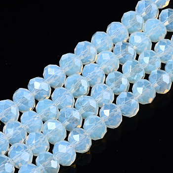 Electroplate Glass Beads Strands, Imitation Opalite Beads, Pearl Luster Plated, Faceted, Rondelle, Clear, 8x6mm, Hole: 1mm, about 68~70pcs/strand, 16 inch(40cm)