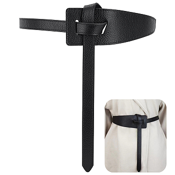 Cowhide Leather Chain Belts, Tie a Knot Waist Belts, No Buckle Cinch Belts, Black, 47-1/4 inch(120cm)