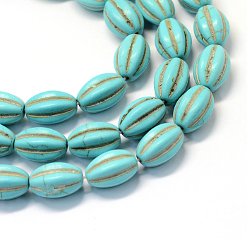 Synthetic Turquoise Gemstone Bead Strands, Watermelon, Dyed, Turquoise, 16x10~11.5mm, Hole: 1.5mm, about 24pcs/strand, 14.9 inch