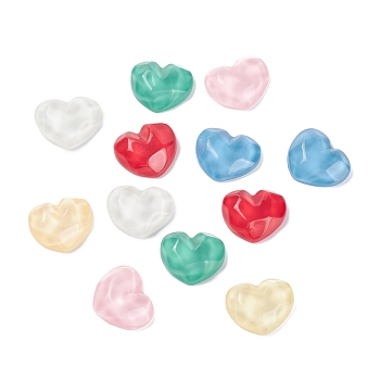 Opaque Resin Cabochons, Water Ripple Cabochons, Heart, Mixed Color, 18x21x7mm