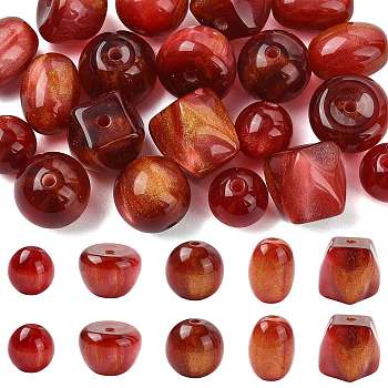 20Pcs 5 Styles Opaque Resin Beads, Dark Red, Mixed Shapes, 8~11x8~10mm, Hole: 1.5~1.8mm, 4pcs/style