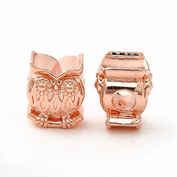 Rack Plating Alloy European Beads, Large Hole Beads, Long-Lasting Plated, Cadmium Free & Lead Free, Owl, Rose Gold, 12x10x10mm, Hole: 4mm