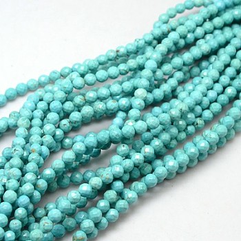 Natural Howlite Round Beads Strands, Dyed & Heated, Faceted, Pale Turquoise, 6mm, Hole: 1mm, about 67pcs/strand, 15.74 inch