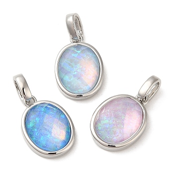 Rack Plating Brass with Synthetic Opal Pendants, Oval, Mixed Color, 15x11x5mm, Hole: 5mm