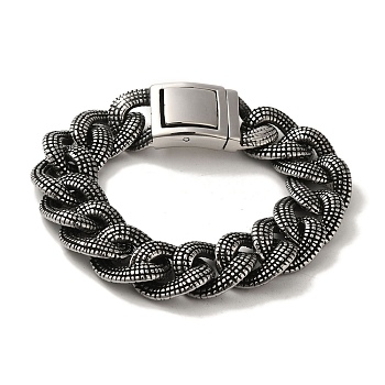 304 Stainless Steel Cuban Link Chain Bracelets for Women Men, Antique Silver, 8-7/8 inch(22.5cm)