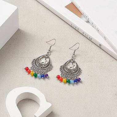 Dyed Natural Malaysia Round Beaded Alloy Teardrop Chandelier Earrings(EJEW-JE05205)-3
