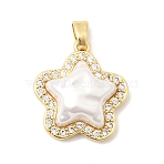 Brass Micro Pave Clear Cubic Zirconia Pendants, with ABS Plastic Imitation Pearl, Star Charms, Cadmium Free & Lead Free, Long-Lasting Plated, Rack Plating, Real 18K Gold Plated, 19.5x18x7mm, Hole: 4x2.4mm(KK-Z160-11G)