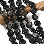 Natural Golden Sheen Obsidian Beads Strands, Flat Round, 15~15.5x6mm, Hole: 0.8~1mm, about 26pcs/strand, 15.55~15.71 inch(39.5~39.9cm)(G-L648-B23-15mm-01)