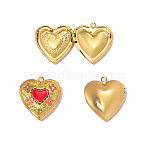 304 Stainless Steel Enamel Locket Pendants, Heart with Flower Charm, Real 18K Gold Plated, Ion Plating(IP), Long-Lasting Plated, Red, 25x23mm, Hole: 2mm(STAS-OY014-34G)