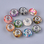 Resin European Beads, Large Hole Beads, with Silver Color Plated Brass Cores, Rondelle, Mixed Color, 14x8.5~9mm, Hole: 5mm(RPDL-S013-09)