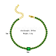 Stylish Stainless Steel Pave Green Cubic Zirconia Link Chain Bracelets for Saudi National Day, Golden, Square, 6-1/4 inch(16cm)(UE7447-2)