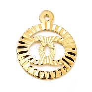 Rack Plating Brass Pendants, Long-Lasting Plated, Flat Round with Ring Charm, Golden, 14.5x12x0.8mm, Hole: 1mm(KK-E067-08G)