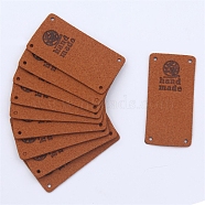Microfiber Leather Labels, Handmade Embossed Tag, with Holes, for DIY Jeans, Bags, Shoes, Hat Accessories, Rectangle with Word, Saddle Brown, 30x25mm(DIY-TAC0005-78J)