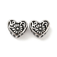 316 Surgical Stainless Steel  Beads, Heart, Antique Silver, 10x12x6.5mm, Hole: 4mm(STAS-Q304-19AS)