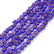 Handmade Millefiori Glass Bead Strands, Flower, Medium Blue, 5.5~8x2.5mm, Hole: 1mm, about 64~67pcs/strand, 15.75 inch~16.34 inch(40~41.5cm)(LAMP-J035-6mm-61)