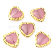 Cat Eye Beads, with Long-Lasting Plated Brass Findings, Heart, Pink, 24.5x23~23.5x7.5mm, Hole: 0.9mm(KK-M251-15G)