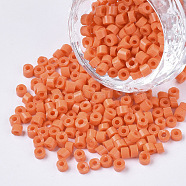 6/0 Glass Bugle Beads, Opaque Colours, Coral, 6/0 3.5~5x3.5~4mm, Hole: 1mm, about 4500pcs/bag(SEED-S032-02B-05)