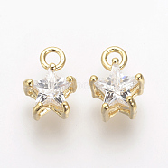 Brass Cubic Zirconia Charms, Nickel Free, Real 18K Gold Plated, Star, 10x7.5x5mm, Hole: 1.5mm(KK-R015-108G)