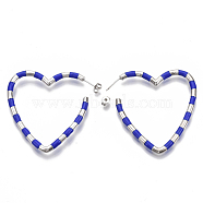 (Jewelry Parties Factory Sale)Brass Stud Earrings, with Enamel and Earring Backs, Heart, Blue, 52~54x51~53x3.5mm, Pin: 0.7mm(EJEW-S209-17B-02P)