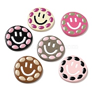 Opaque Resin Cabochons, for Jewelry Making, Mixed Color, Smiling Face, 28.5x3mm(RESI-F050-09)