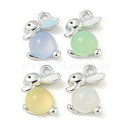 UV Plating Alloy Enamel Pendants, with Glass Imitation Cat Eye, Cadmium Free & Lead Free, Platinum, Rabbit, Mixed Color, 16x11x5mm, Hole: 1.8mm(FIND-M033-14P)