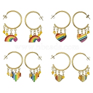 Rainbow Pride Flag Alloy Enamel Dangle Stud Earrings, Natural Agate Beads Drop Half Hoop Earrings, Mixed Shapes, 46~50x26.5mm(EJEW-JE05385)